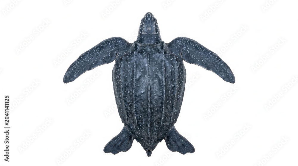 Fototapeta premium Top down view of a leatherback sea turtle (Dermochelys coriacea) isolated on a white background