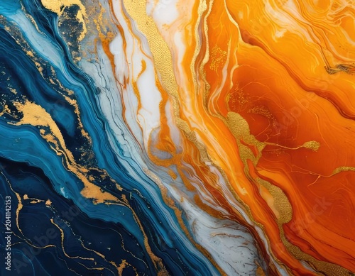 Abstract marble wallpaper background with luxurious marble texture in gold, orange, and blue tones. Generated with AI