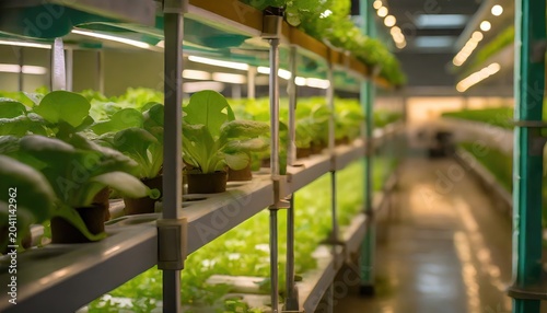 A hydroponic vertical farm in a building with advanced farming technology. Generated with AI