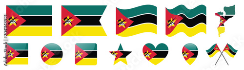 Bild auf Leinwand Mozambique flag icon collection with multiple shapes and map outline