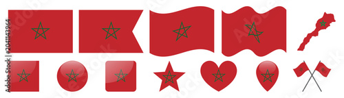 Canvastavla Morocco national flag icon set with different shapes and map silhouette