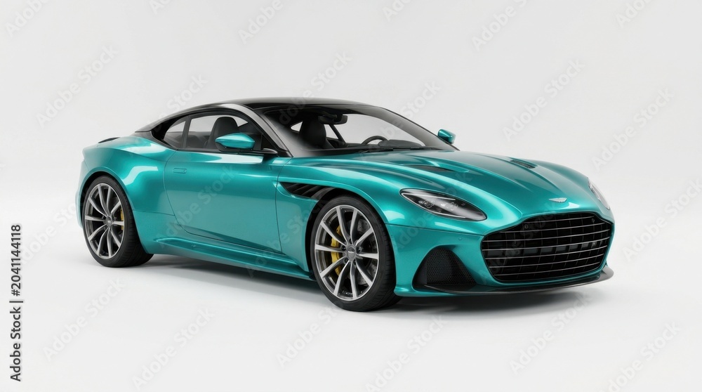 Naklejka premium Sleek Teal Turquoise Luxury Sports Coupe Isolated on White Background Studio Shot