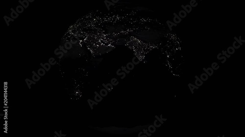 Earth at night from orbit with glowing city lights