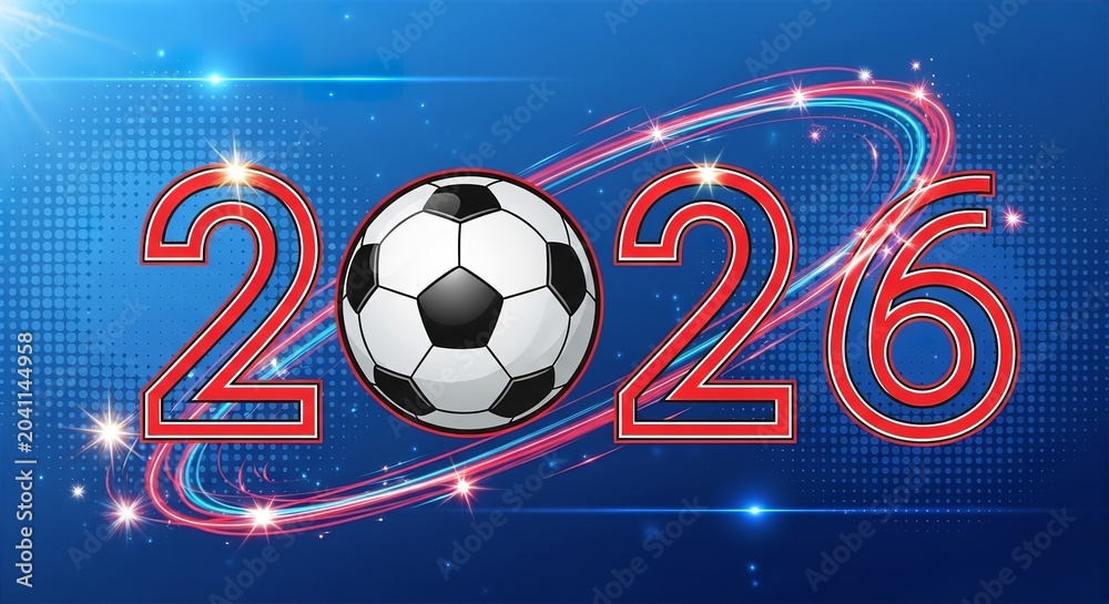 Fototapeta premium FIFA world cup football 2026 soccer ball with year graphic for sports events
