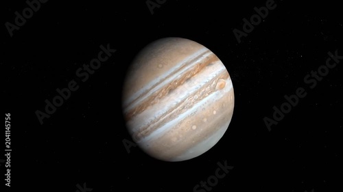 Distant view of Jupiter rotating in deep space