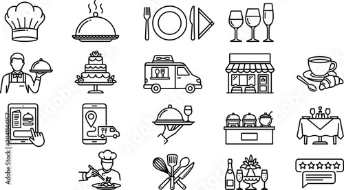Quadro em tela Collection of restaurant and food service industry line icons.