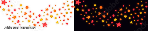 A PNG image of A festive, glittering array of red, orange, and yellow glowing stars scattered horizontally, perfect for celebration on transparent background. on transparent background