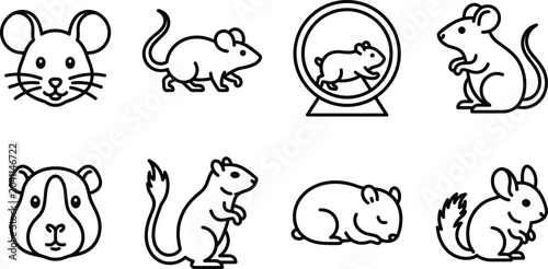 Set of cute pet rodent icons including hamsters mice and chinchillas.