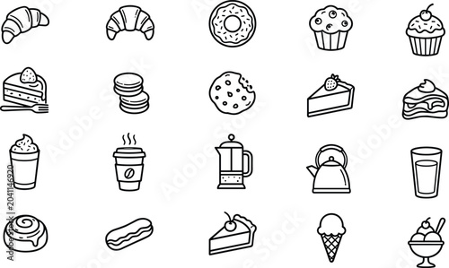 Foto Set of hand drawn bakery and coffee icons in doodle style.