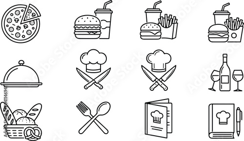 Set of outline food and restaurant service icons.
