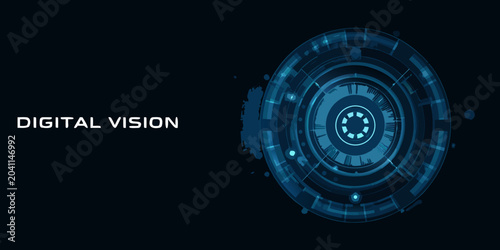 Schilderij op canvas digital vision futuristic circular interface on dark background design technolog