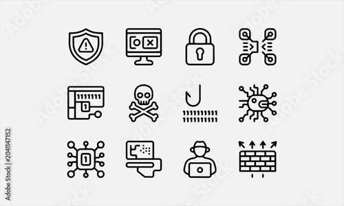 Foto A set of icons related to cyberattacks that allow you to edit the lines (they are not outlined)