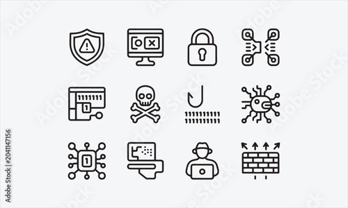 Fotografía A set of icons related to cyberattacks that allow you to edit the lines (they are not outlined)