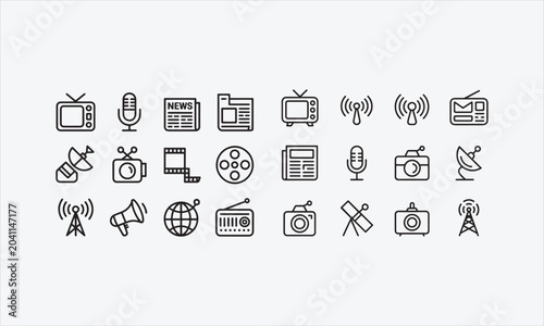 Fotografi A set of icons related to mass media that allow for line editing (not outlined)