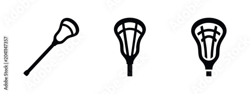 Schilderij op canvas Black and white illustrations of lacrosse sticks in various designs, representing the sport