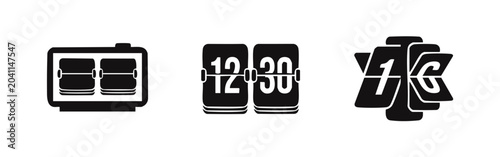 Konstfotografi Three black icons of flip clock or roller blind clock in different states