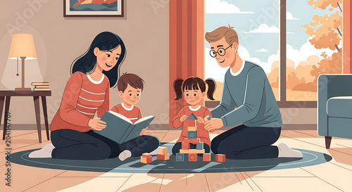 Happy Family Spending Time Together at Home