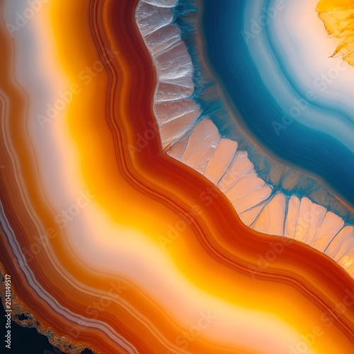 Stunning Orange and Blue Agate Stone Slice Macro Texture Natural Mineral Art

