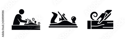 Foto Woodworking Hand Plane and Carpenter Icons Set