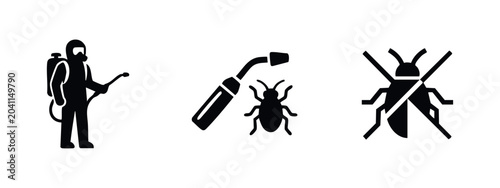Photos Pest control icons: exterminator, spray, and no bugs sign