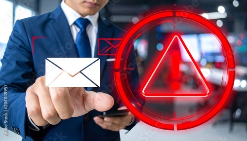 Businessman smartphone email warning phishing security concept