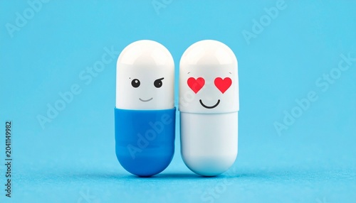 Capsule characters faces playful love interaction concept