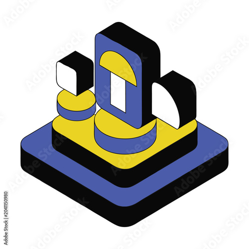 Professional isometric KPI analytics icon designed for business intelligence, reporting dashboards, performance measurement, and startup growth monitoring.