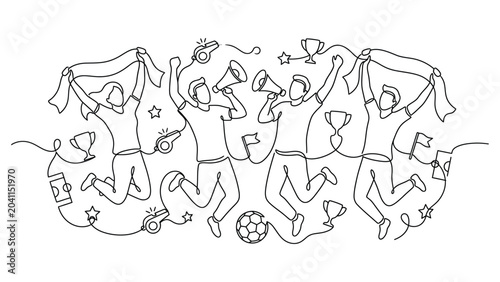 Continuous line drawing of happy people celebrating.
