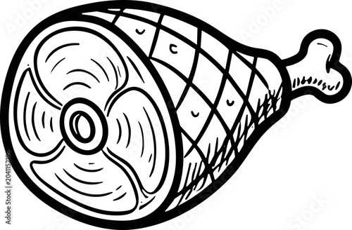 Quadro su tela Hand-drawn illustration of a cooked ham hock with bone, isolated on white background