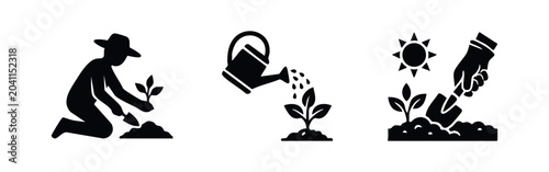Φωτογραφία Gardening Icons: Planting, Watering, and Growth