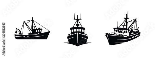 Obraz na płótnie Black Silhouette Icons: Fishing Boats