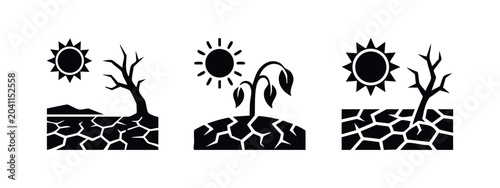 Fotografía Black Silhouette Icons: Drought and Dry Landscape