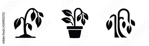 Tableau sur toile Wilted plant icons in pot and ground
