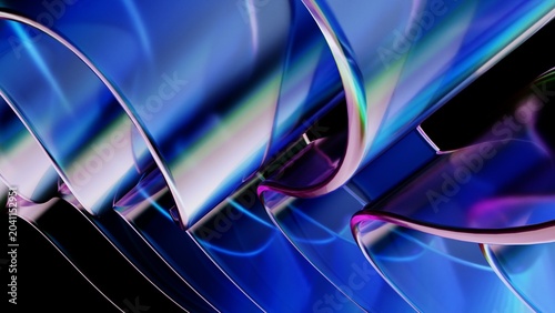 Fotografie Smooth, curved lines of iridescent glass on elegant minimalist black background