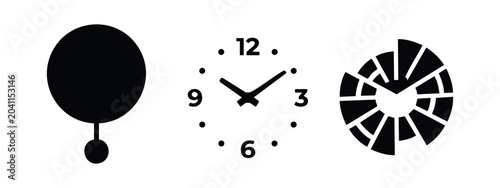 Foto Three black silhouette icons of time-related objects on a white background