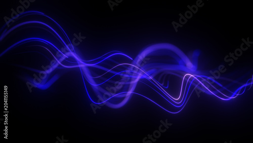 Quadro em tela Blue purple neon sound wave lines smooth flowing background dark background