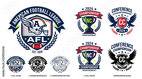 Bild auf Leinwand American Football League Logo & Championship Badges Set