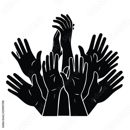 Photos Group of raised arms reaching upward silhouette vector illustration for community support