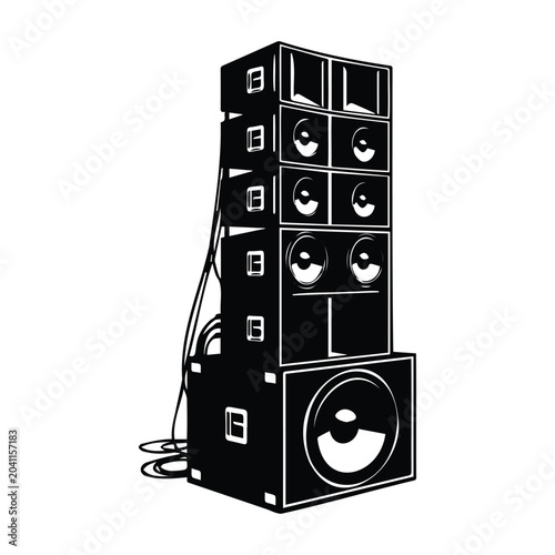 Large sound system stack vector illustration featuring professional stage speaker arrays.