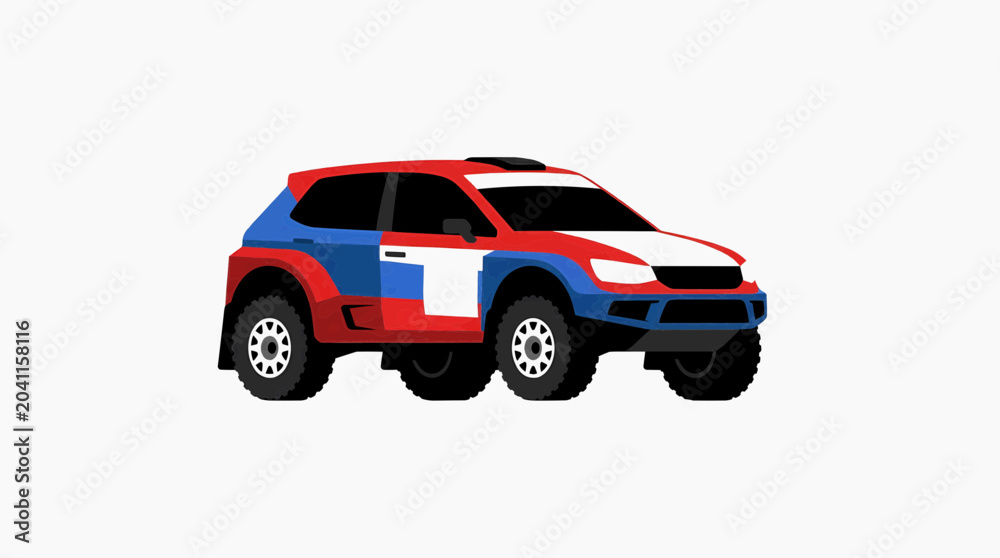 Fototapeta premium Racing Cars: Red Rally Car Vector Front Side View Isolated on White Background
