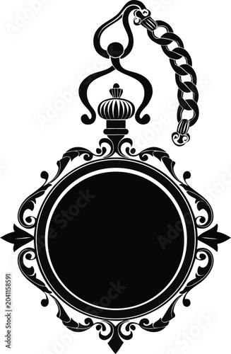 Ornate, black, vintage frame, circular badge, decorative border, illustration