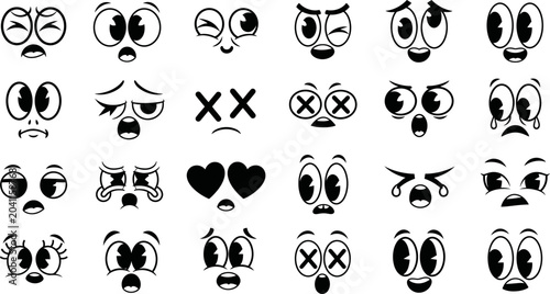 Fotografie A set of  hand drawn various cartoon faces with different emotions and expressions