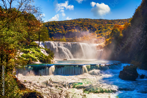 Obraz na płótnie Strbacki Buk waterfall on the Una River in Bosnia and Herzegovina in autumn