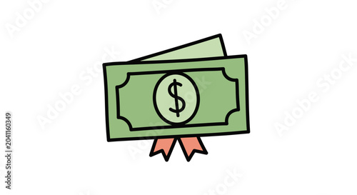 Green dollar bill with ribbon.