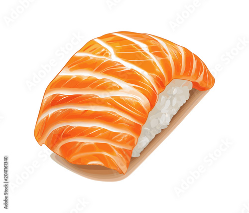 Salmon nigiri sushi - Japanese cuisine, rice and salmon, white background, 3D illustration