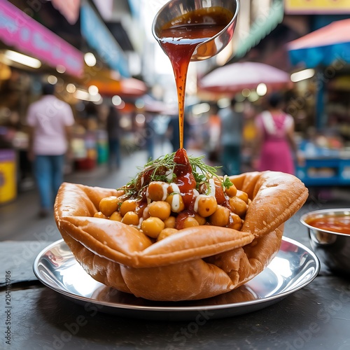 Spicy chana katori chaat sweet chutney high resolution picture