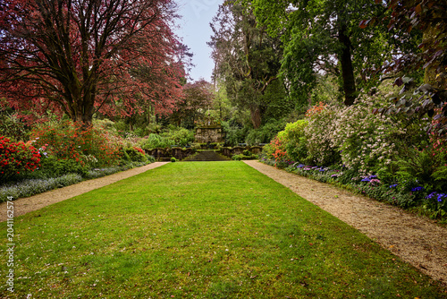 Elegant Formal Garden with Spring Blossoms in Portugal,