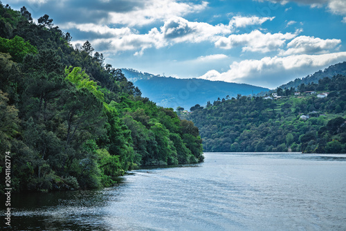 Peaceful River Flowing Through Forested Hills of Northern Portugal