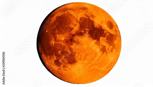 Bright Orange Full Moon Detailed Lunar Surface Astronomy Night Sky Celestial Sphere High Resolution Isolated On White Background