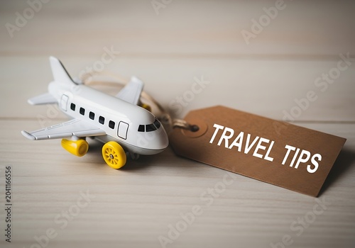 White toy airplane with yellow wheels and travel tag